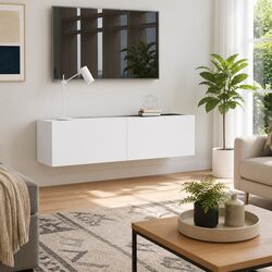White Wall-Mounted TV Cabinet with Drop-Down Doors