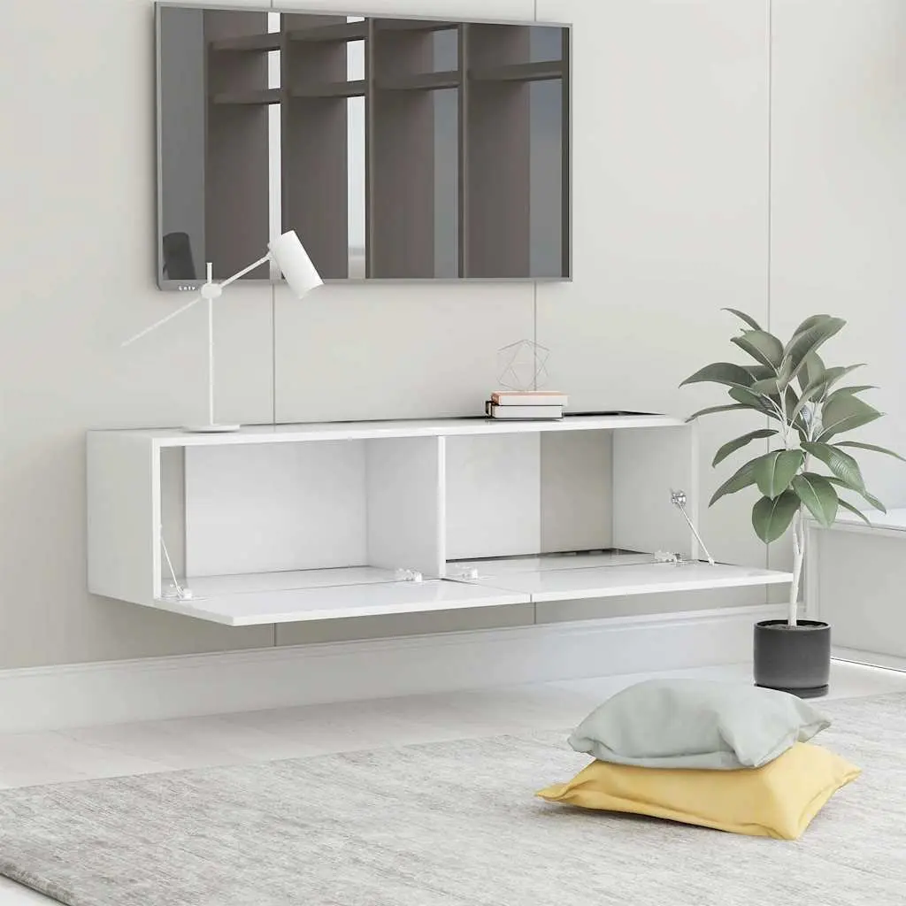 Wall-Mounted TV Cabinet White 120x30x30 cm Engineered Wood Storage Unit Drop-Down Doors