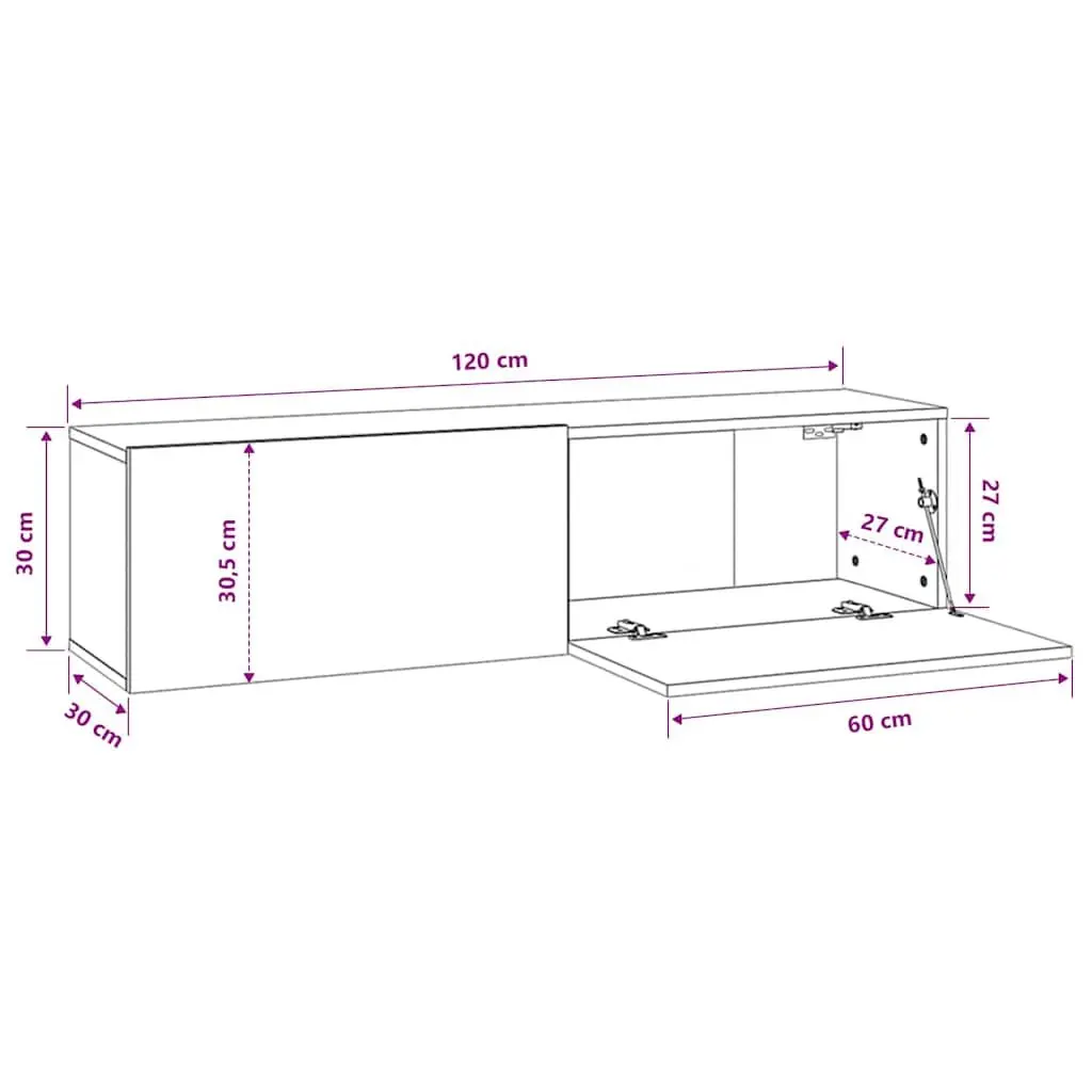 Wall-Mounted TV Cabinet White 120x30x30 cm Engineered Wood Storage Unit Drop-Down Doors