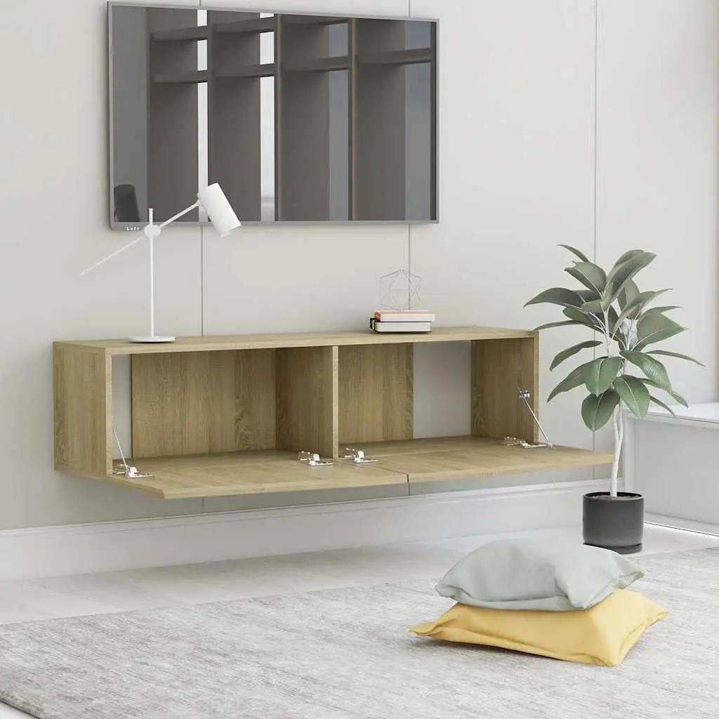 Wall-Mounted TV Cabinet Brown 120x30x30 cm Engineered Wood Drop-Down Doors Storage Unit