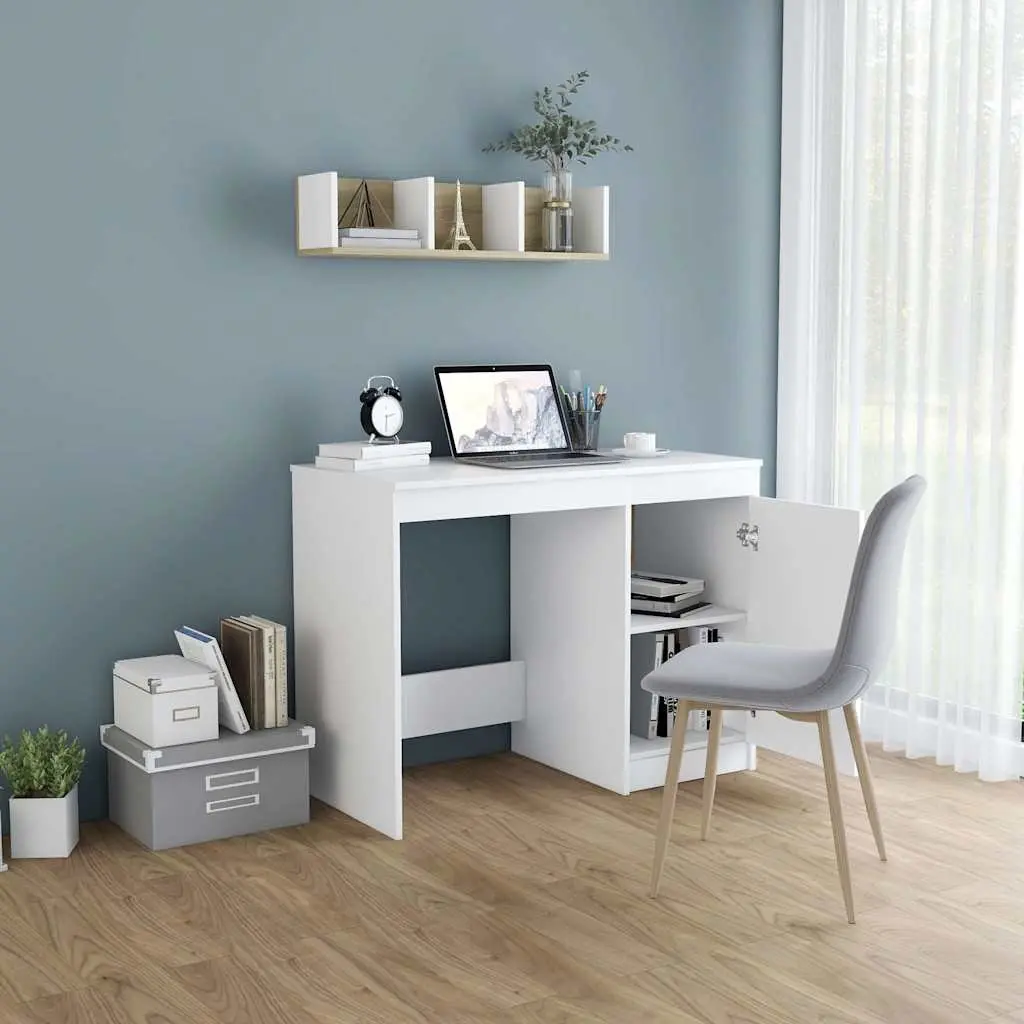 White Office Desk with Storage Cabinet 100x50x76 cm Writing Table Study