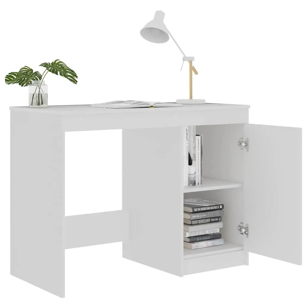 White Office Desk with Storage Cabinet 100x50x76 cm Writing Table Study