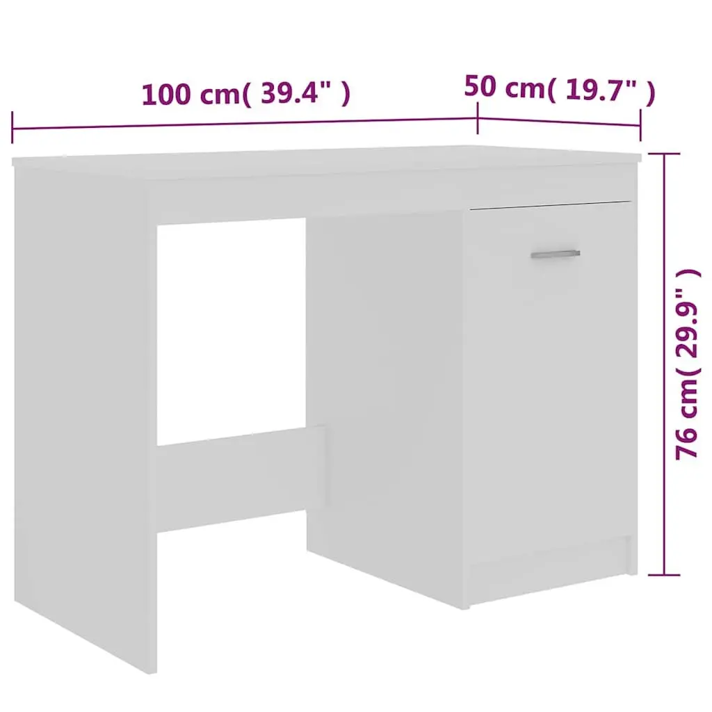 White Office Desk with Storage Cabinet 100x50x76 cm Writing Table Study