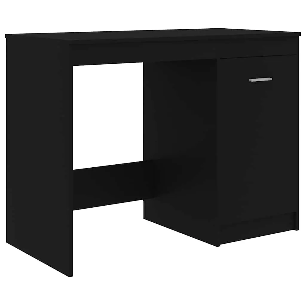 Black Office Desk with Storage Cabinet Modern Design Writing Table 100x50x76cm
