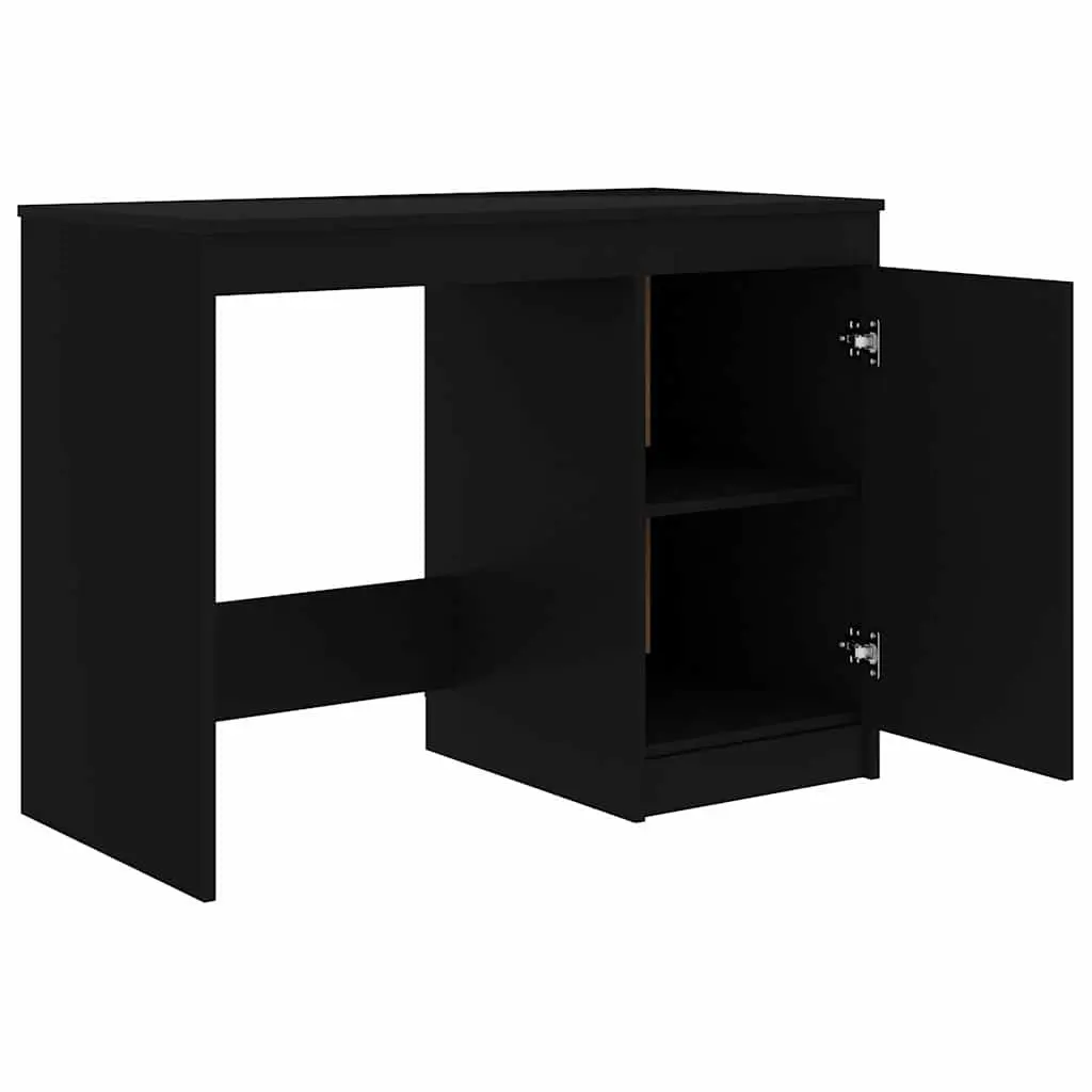 Black Office Desk with Storage Cabinet Modern Design Writing Table 100x50x76cm