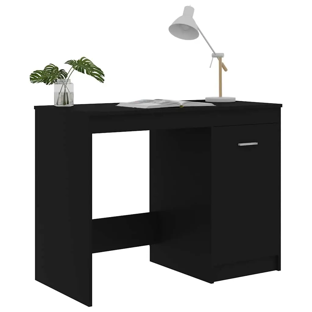 Black Office Desk with Storage Cabinet Modern Design Writing Table 100x50x76cm