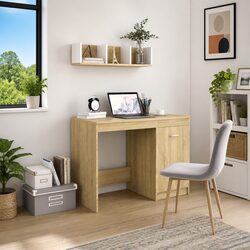Brown Writing Table with Integrated Storage Cabinet
