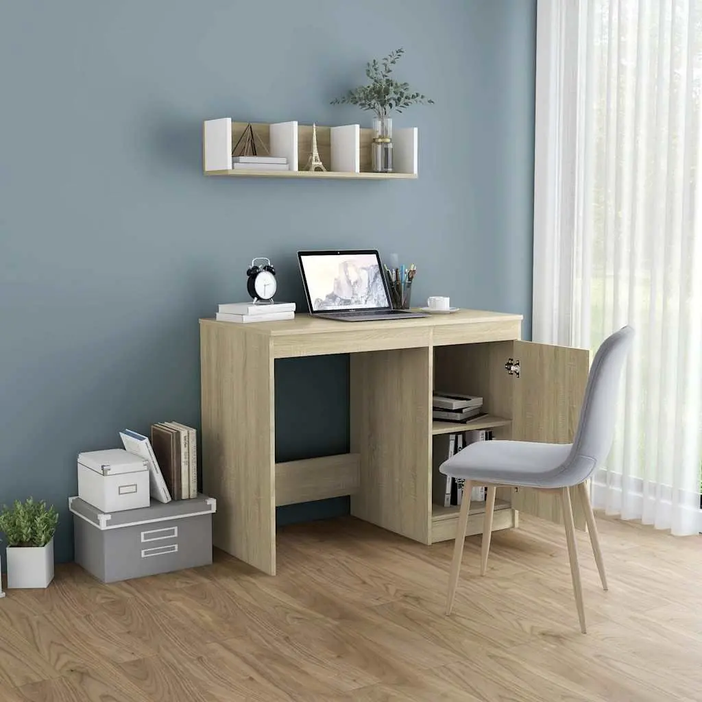 Brown Writing Table with Integrated Storage Cabinet