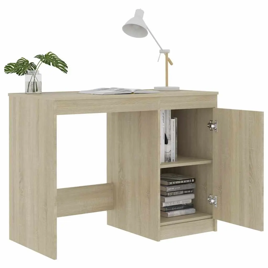 Brown Writing Table with Integrated Storage Cabinet
