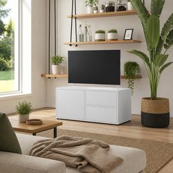 White Engineered Wood TV Cabinet with Drawers