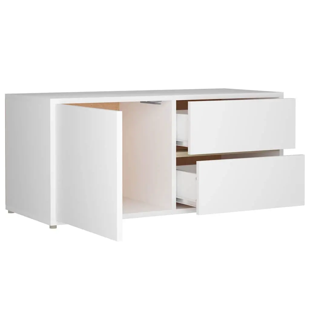 White Engineered Wood TV Cabinet with Drawers