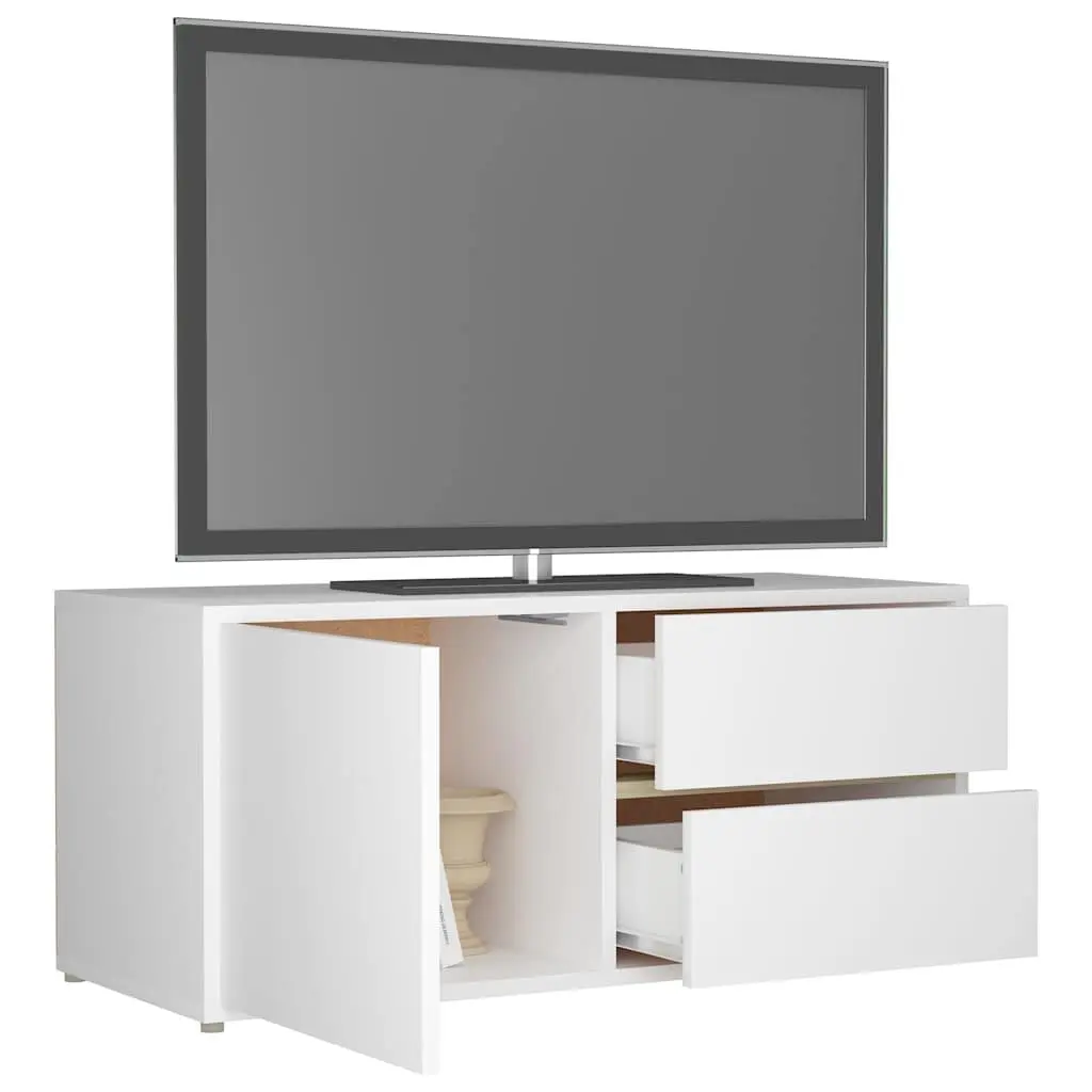 White Engineered Wood TV Cabinet with Drawers