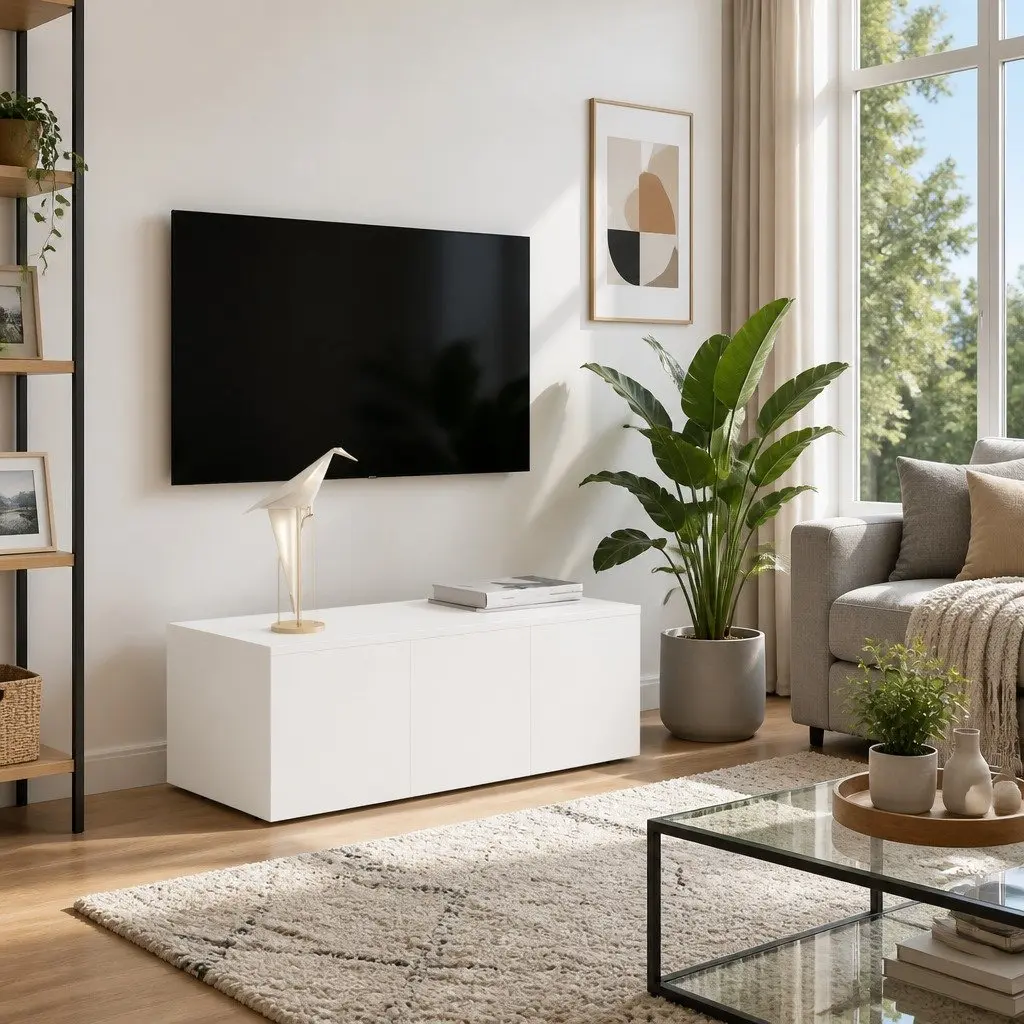 TV Cabinet White 80x34x30 cm Engineered Wood with 3 Drawers Storage Unit for Living Room