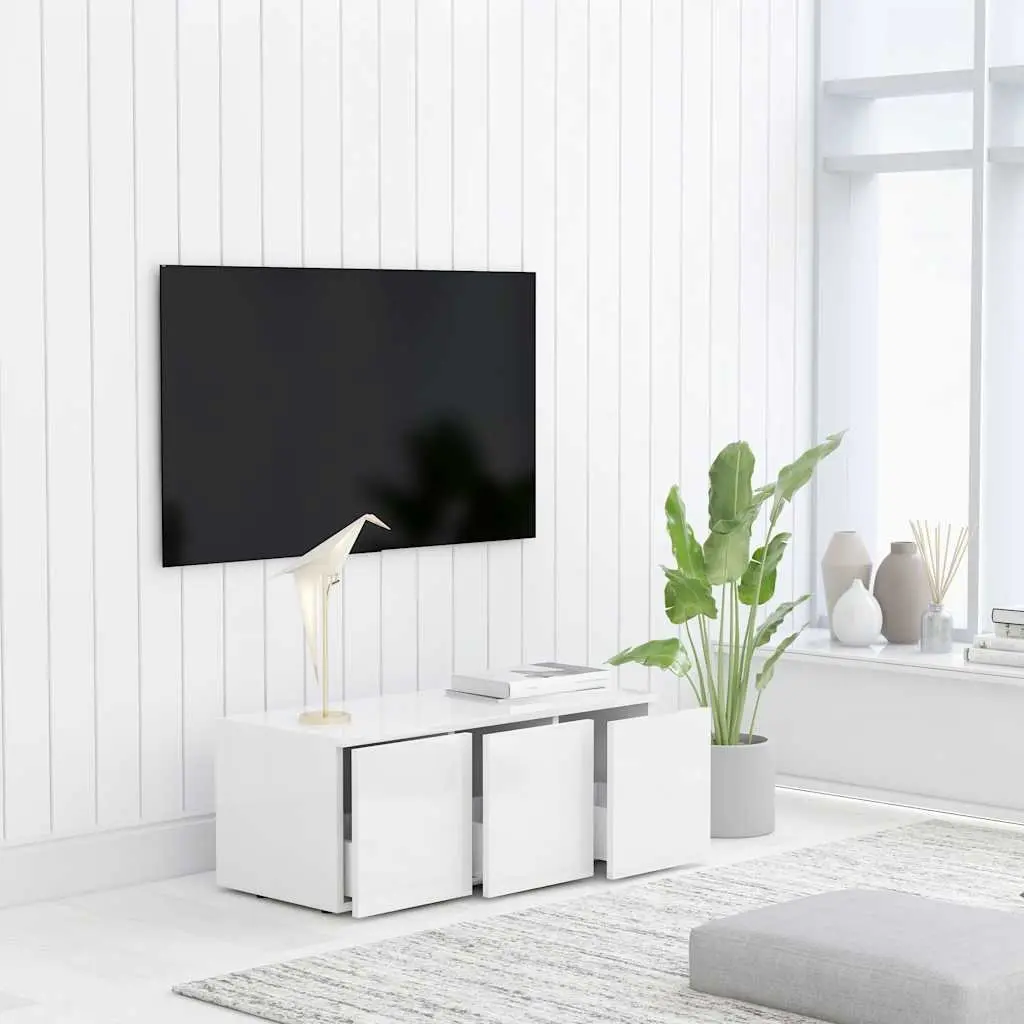 TV Cabinet White 80x34x30 cm Engineered Wood with 3 Drawers Storage Unit for Living Room