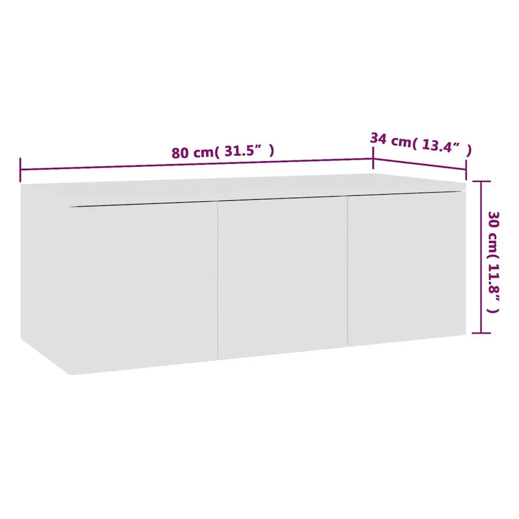 TV Cabinet White 80x34x30 cm Engineered Wood with 3 Drawers Storage Unit for Living Room