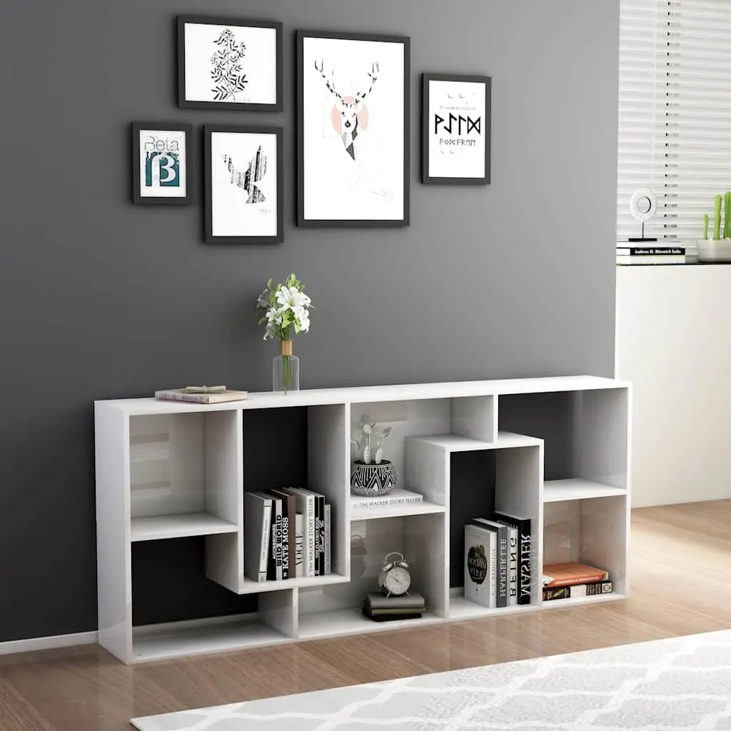 Book Cabinet High Gloss White Storage Shelving Unit Engineered Wood 67x24x161cm