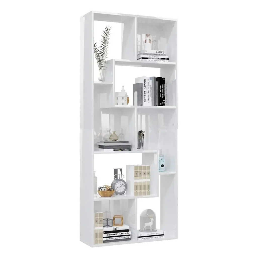 Book Cabinet High Gloss White Storage Shelving Unit Engineered Wood 67x24x161cm