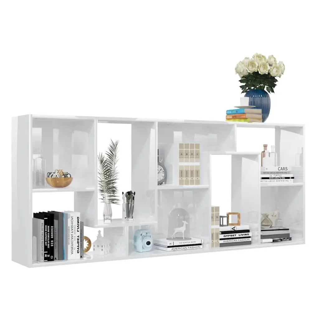 Book Cabinet High Gloss White Storage Shelving Unit Engineered Wood 67x24x161cm