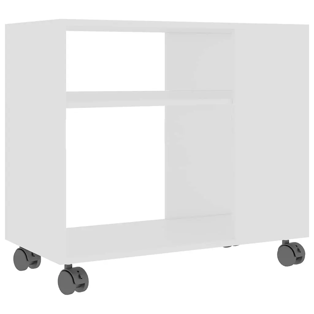End Table White 70x35x55 cm Engineered Wood Accent Side Table with Wheels