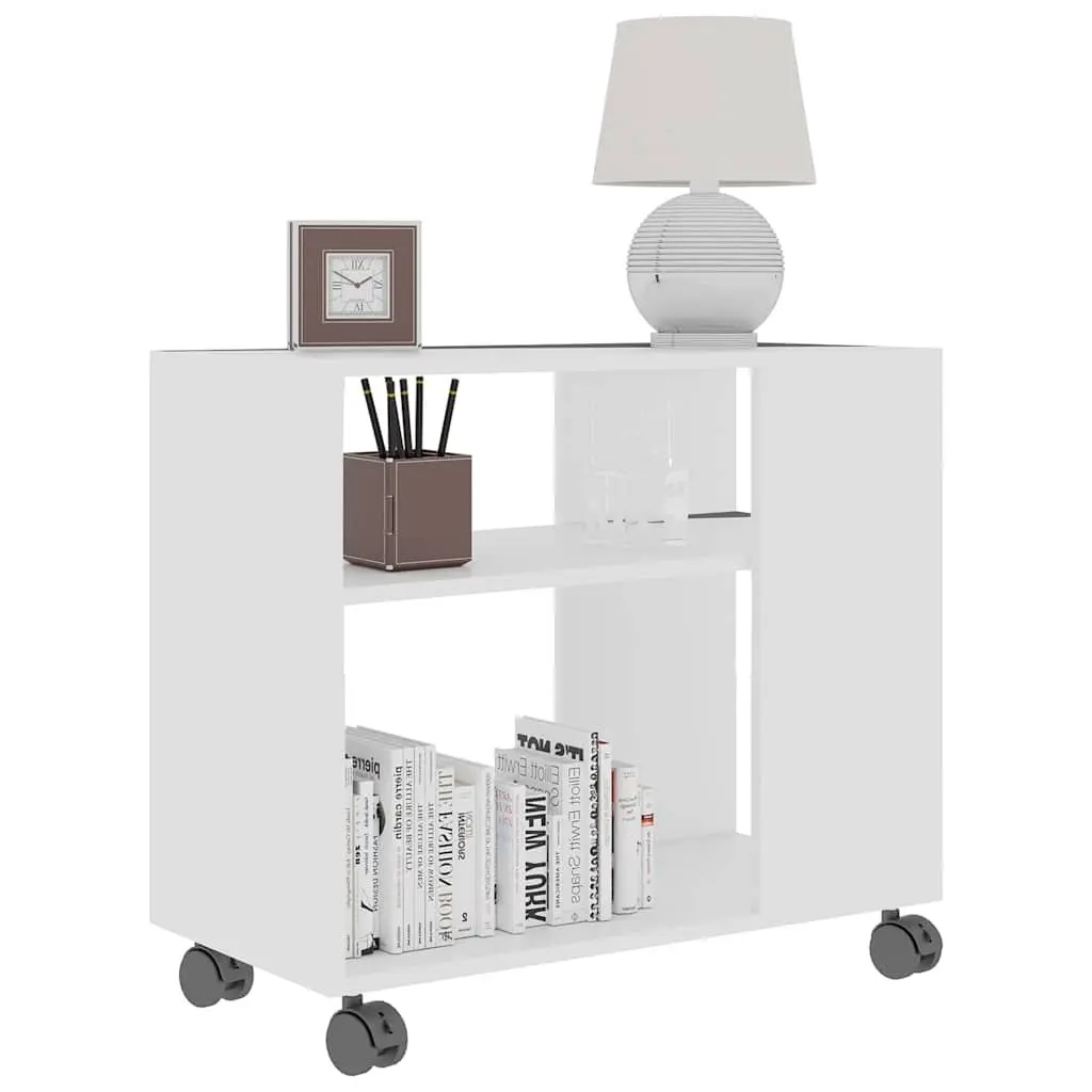 End Table White 70x35x55 cm Engineered Wood Accent Side Table with Wheels