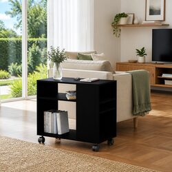 Charming Black Accent Side Table with Wheels