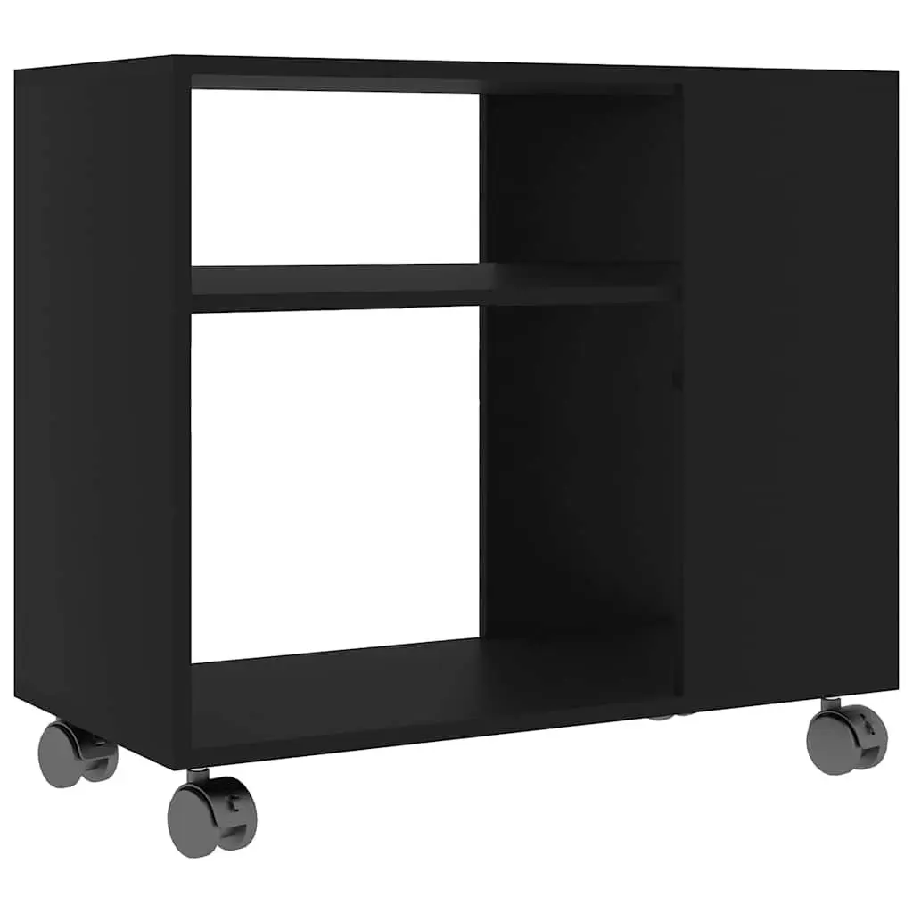 End Table Black Accent Side Table with Wheels Living Room Furniture Storage