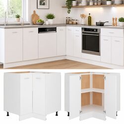 White Corner Cabinet for Kitchen Storage 75.5x75.5x81.5cm