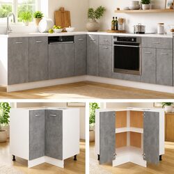 Grey Storage Unit Corner Bottom Kitchen Cabinet with Shelves