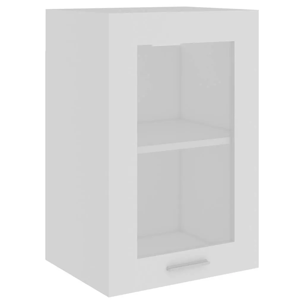 Hanging Glass Kitchen Cabinet White Storage Shelves Door Organizer Engineered Wood 40 x 31 x 60 cm