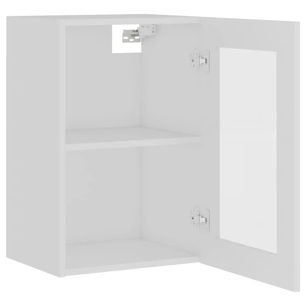 Hanging Glass Kitchen Cabinet White Storage Shelves Door Organizer Engineered Wood 40 x 31 x 60 cm