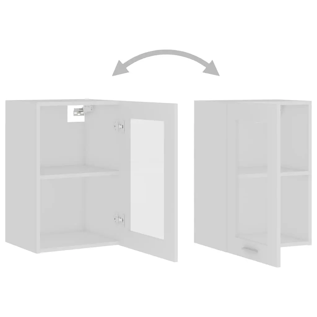 Hanging Glass Kitchen Cabinet White Storage Shelves Door Organizer Engineered Wood 40 x 31 x 60 cm