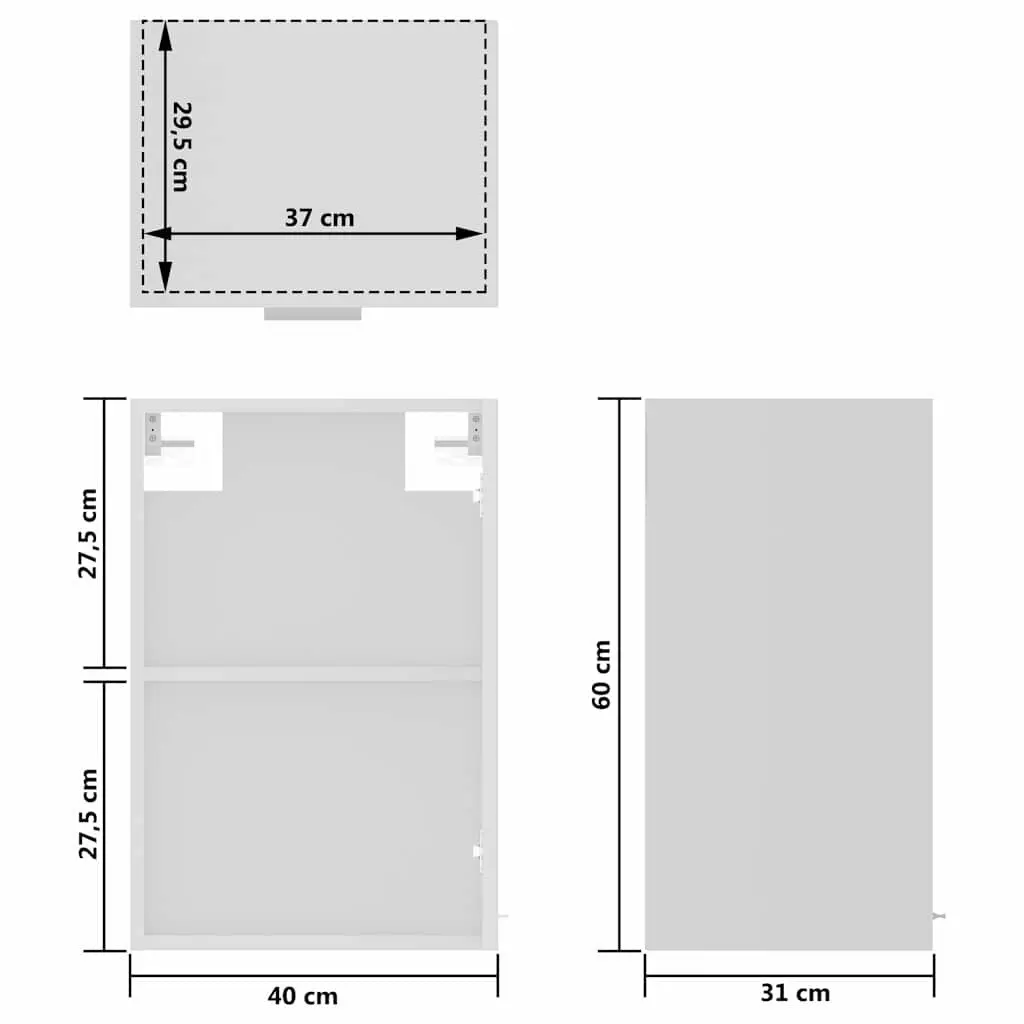 Hanging Glass Kitchen Cabinet White Storage Shelves Door Organizer Engineered Wood 40 x 31 x 60 cm