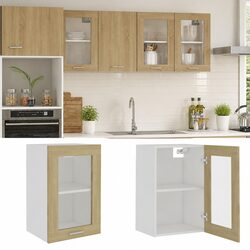Warm Brown Hanging Glass Cabinet for Kitchen Storage