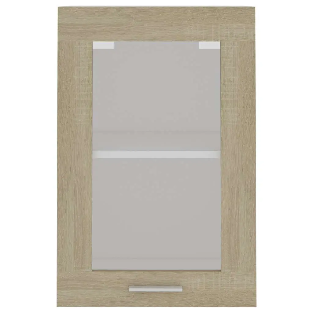 Hanging Glass Cabinet Kitchen Storage Organizer Brown Shelves Engineered Wood