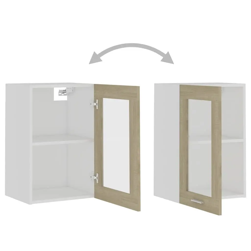 Hanging Glass Cabinet Kitchen Storage Organizer Brown Shelves Engineered Wood