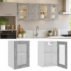 Grey Hanging Glass Kitchen Cabinet with Storage Shelves
