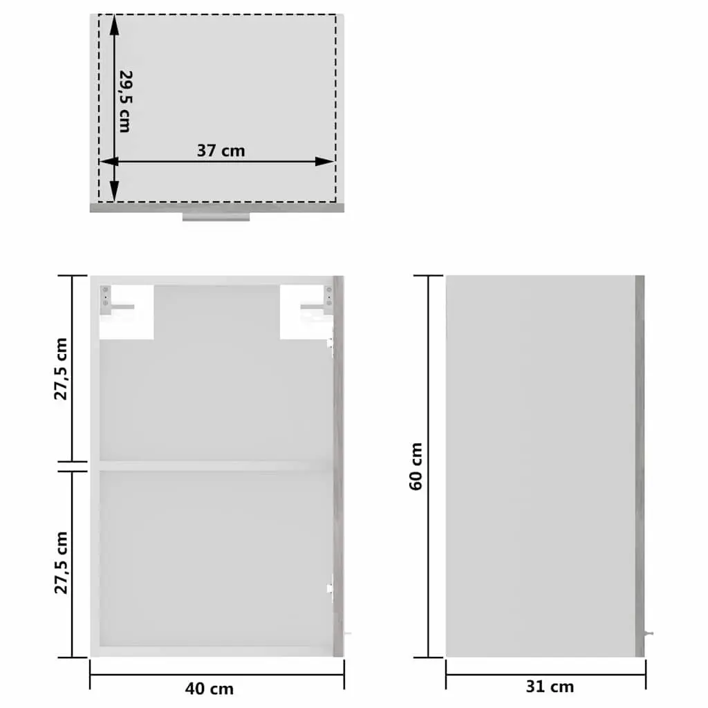 Hanging Glass Kitchen Cabinet Grey 40x31x60cm Engineered Wood