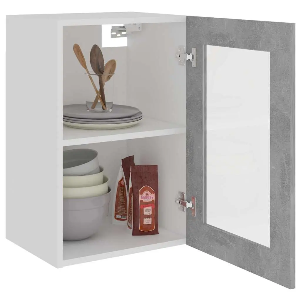 Hanging Glass Kitchen Cabinet Grey 40x31x60cm Engineered Wood