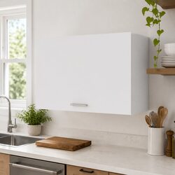 White Engineered Wood Hanging Kitchen Cabinet with Flip-Up Door