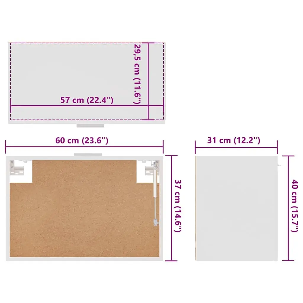 Hanging Kitchen Cabinet White Engineered Wood Wall-mounted 60W x 31D x 40H cm Flip-Up Door