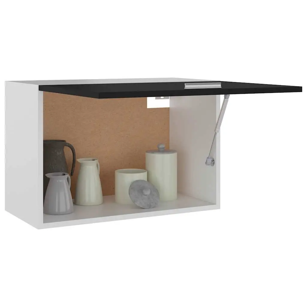 Hanging Kitchen Cabinet Black Engineered Wood Flip-Up Door Space-Saving Storage 60x31x40 cm
