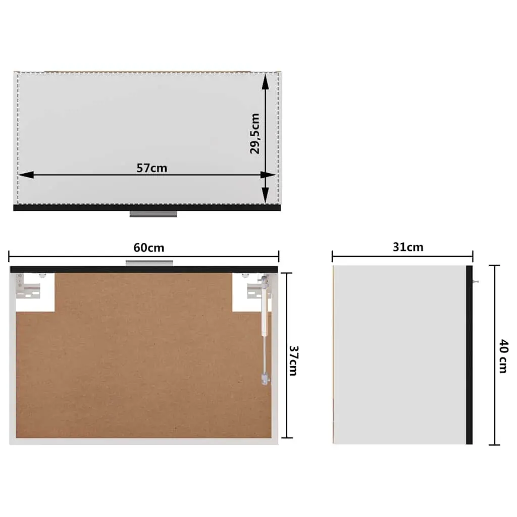 Hanging Kitchen Cabinet Black Engineered Wood Flip-Up Door Space-Saving Storage 60x31x40 cm