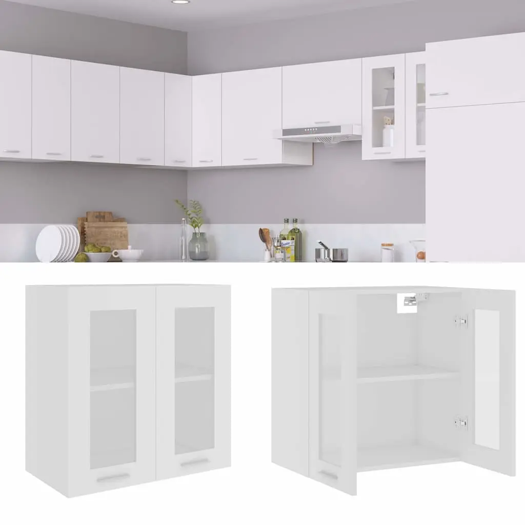 White Hanging Glass Cabinet for Kitchen Storage 60x31x60cm