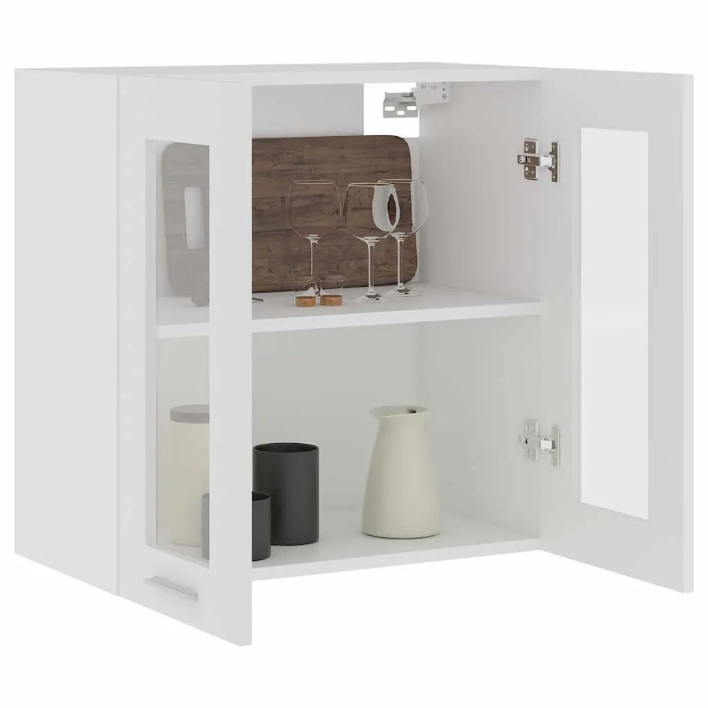 White Hanging Glass Cabinet for Kitchen Storage 60x31x60cm