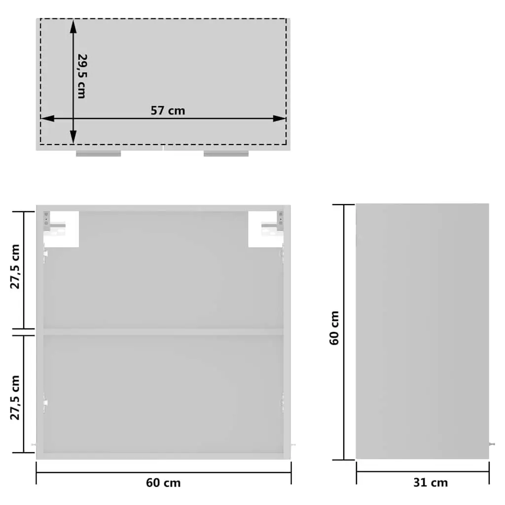 White Hanging Glass Cabinet for Kitchen Storage 60x31x60cm