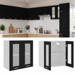 Charming Black Hanging Glass Kitchen Cabinet with Shelves