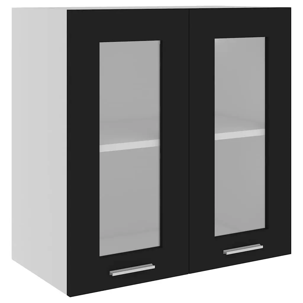 Black Hanging Glass Kitchen Cabinet Storage Cupboard Shelves Doors Organised