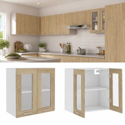 Brown Glass Kitchen Cabinet with Storage Shelves