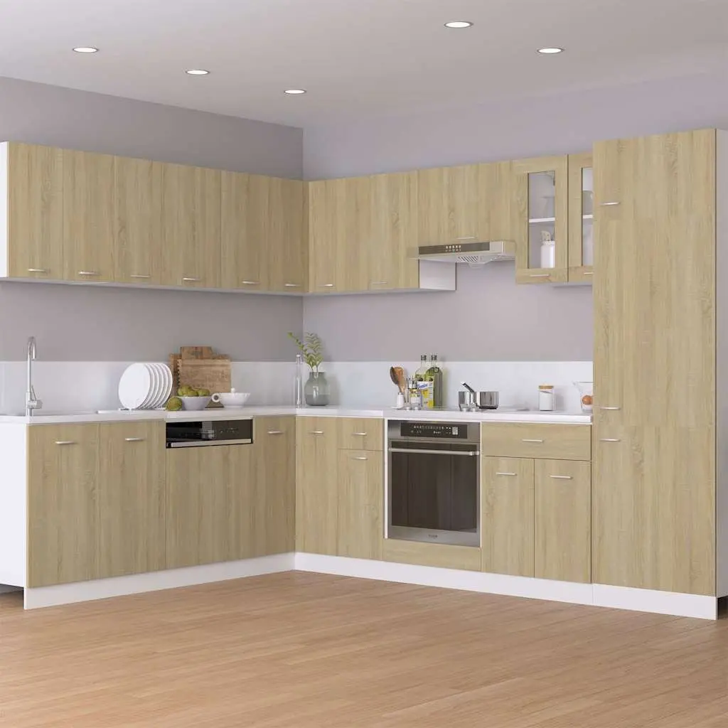 Brown Glass Kitchen Cabinet with Storage Shelves