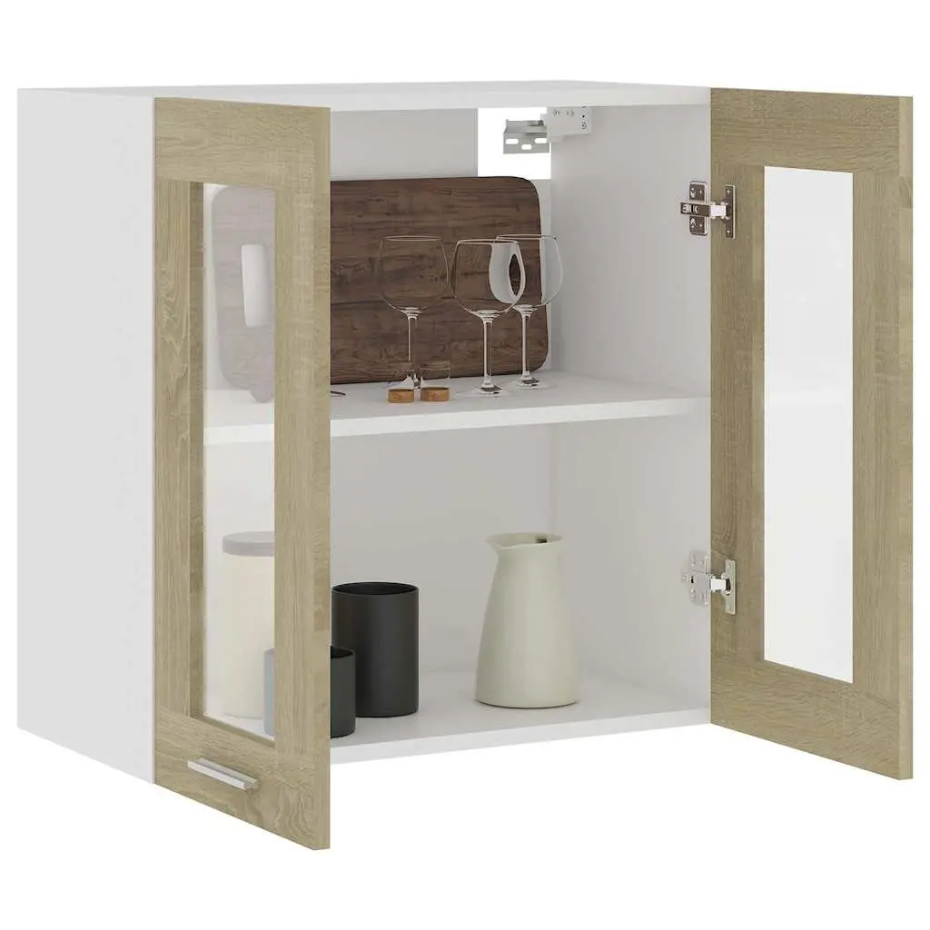 Brown Glass Kitchen Cabinet with Storage Shelves
